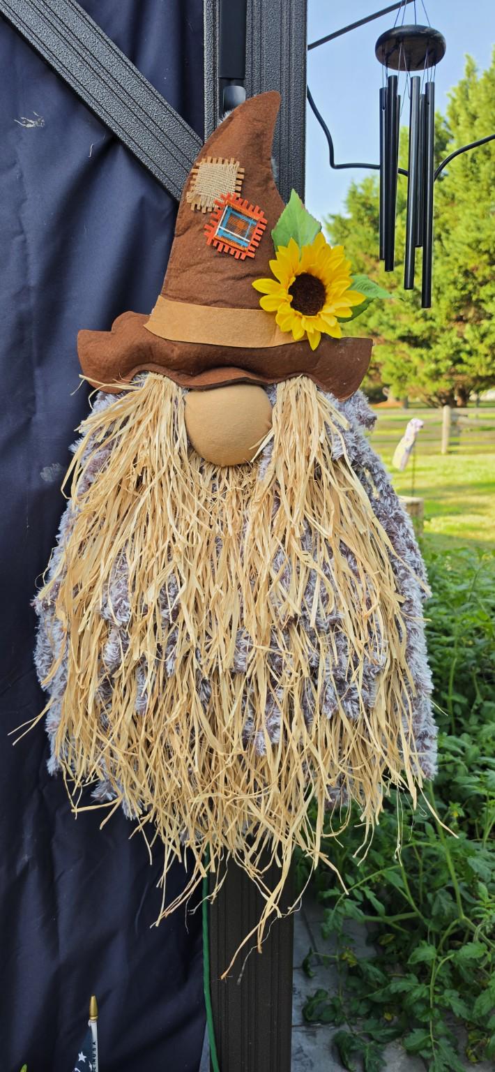 Handmade Fall Scarecrow Gnome Door Hanger, Rustic Brown Hat Sunflower, Country Farmhouse Decor