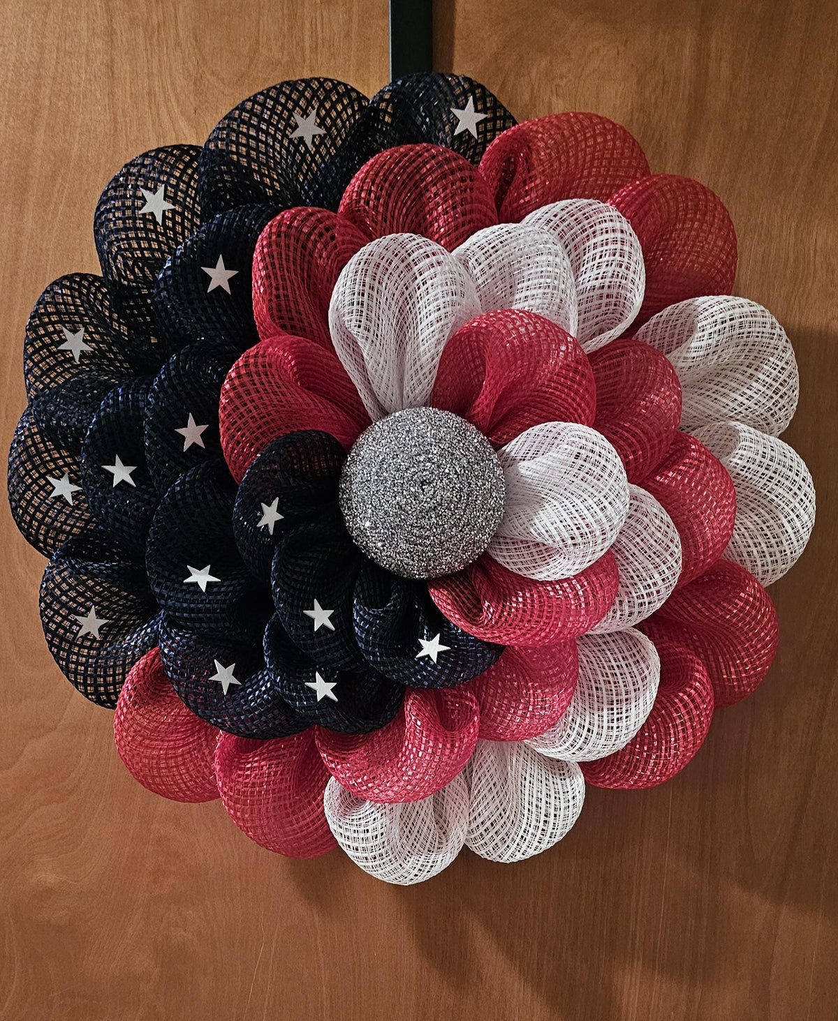 Red White Blue Daisy Wreath | Americana Floral Decor, Stars, Silver Center