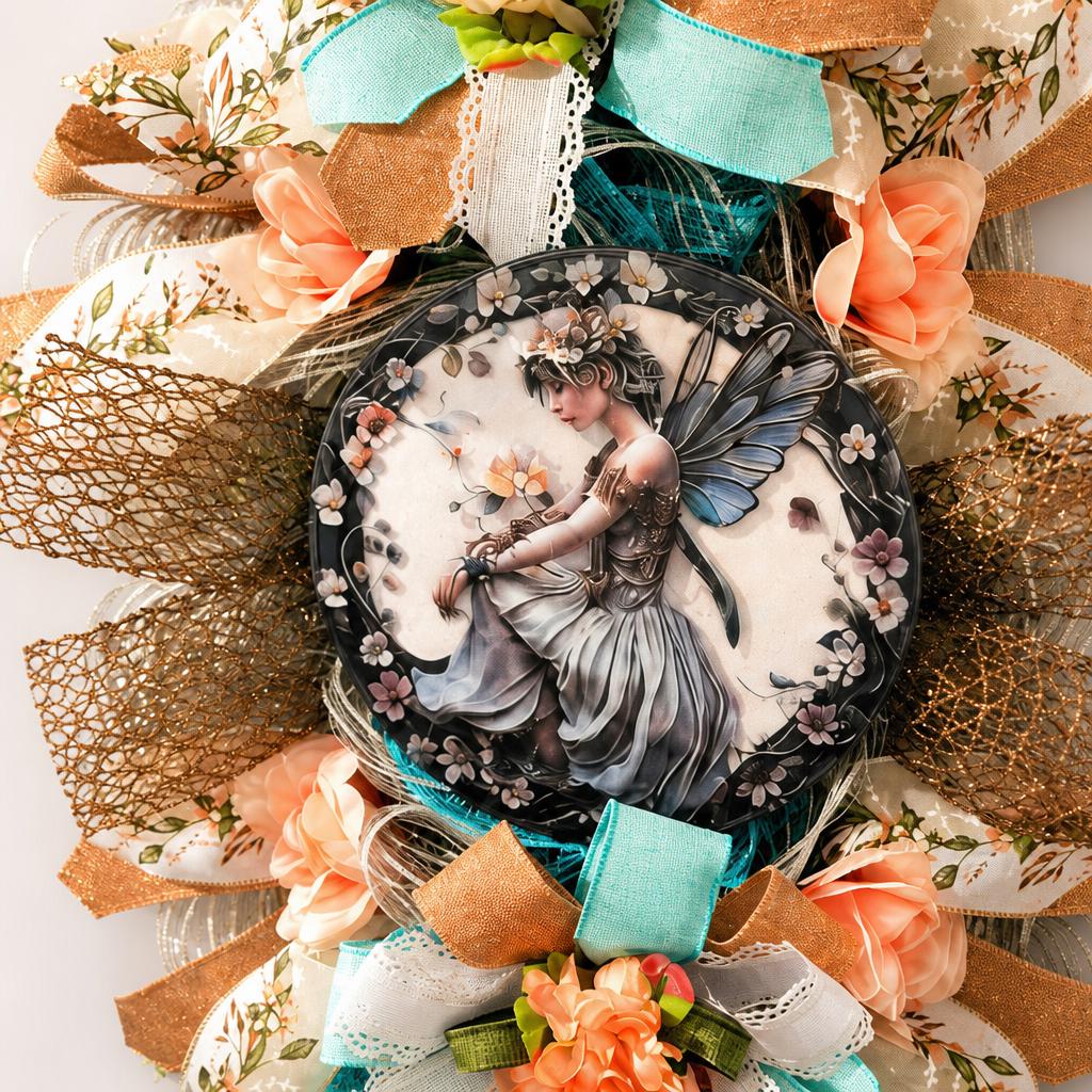 Handcrafted Fairy Swag Wreath, Pastel Garden Decor, Floral Ribbon Artistry