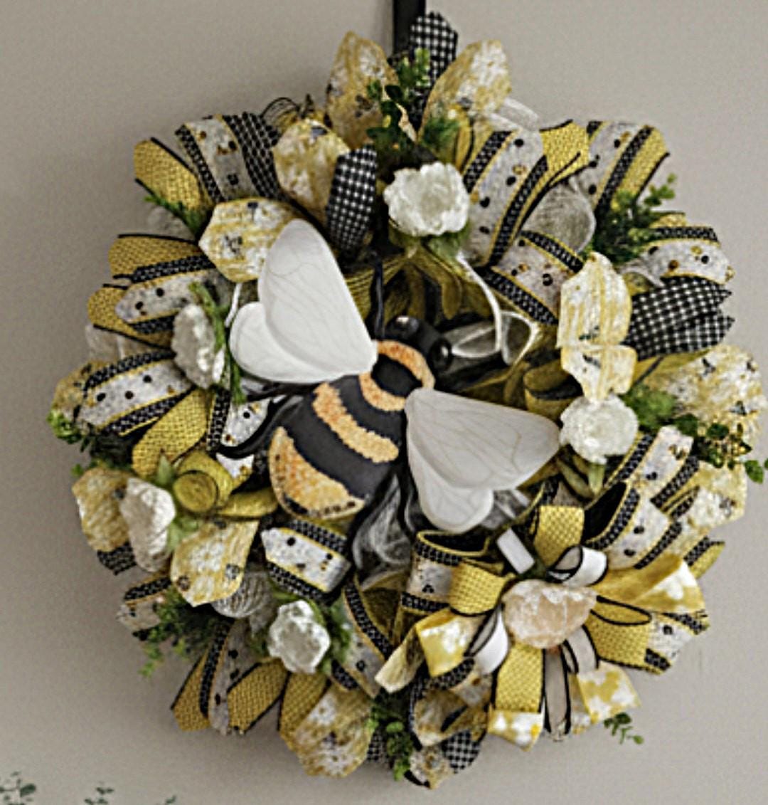 Summer Fall Bee Wreath • Handmade Honey Bee Door Decor • Farmhouse Porch Accent
