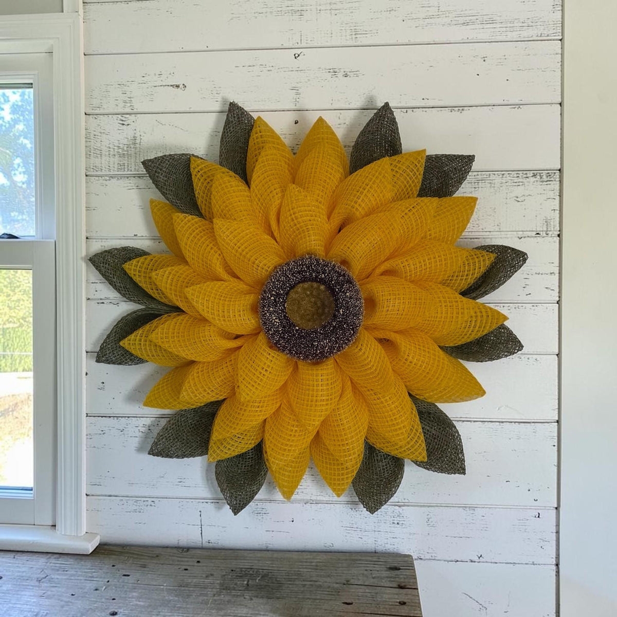 Sunflower Wreath | Rustic Farmhouse Door Decor, Decomesh Petal Wreath