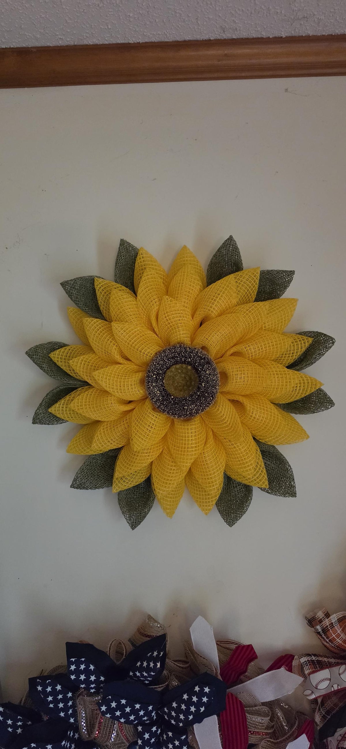 Sunflower Wreath | Rustic Farmhouse Door Decor, Decomesh Petal Wreath