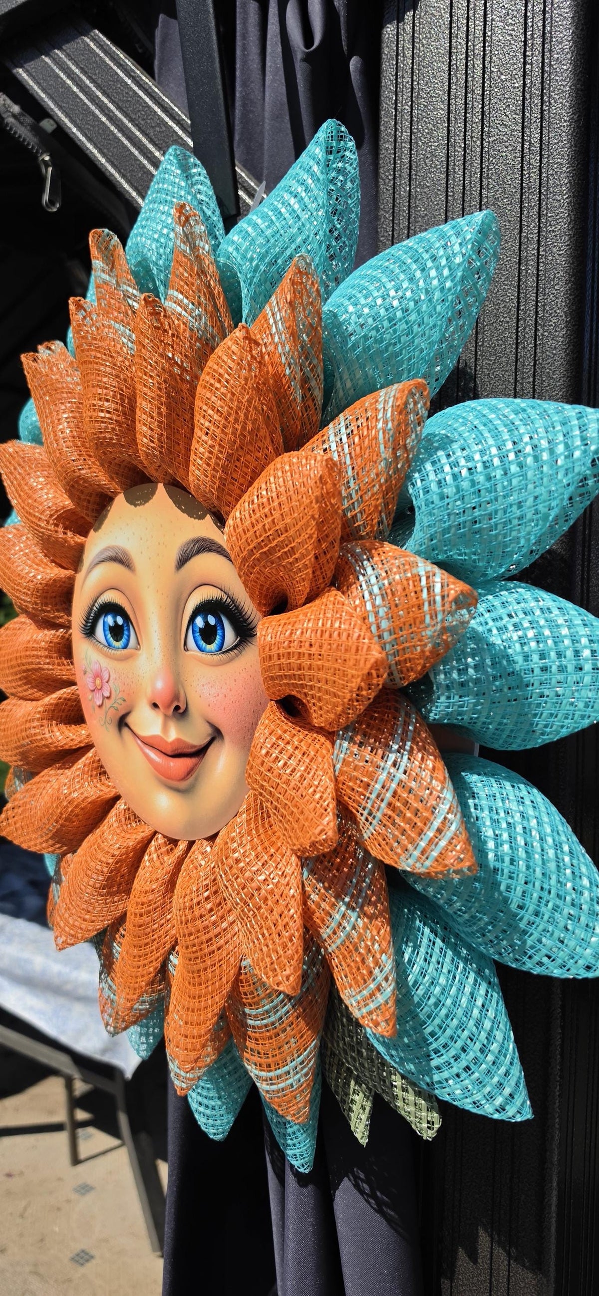 Sunflower Wreath for Front Door| Happy Sunflower Face| Farmhouse door Decor| Handmade Deco Mesh Wreath