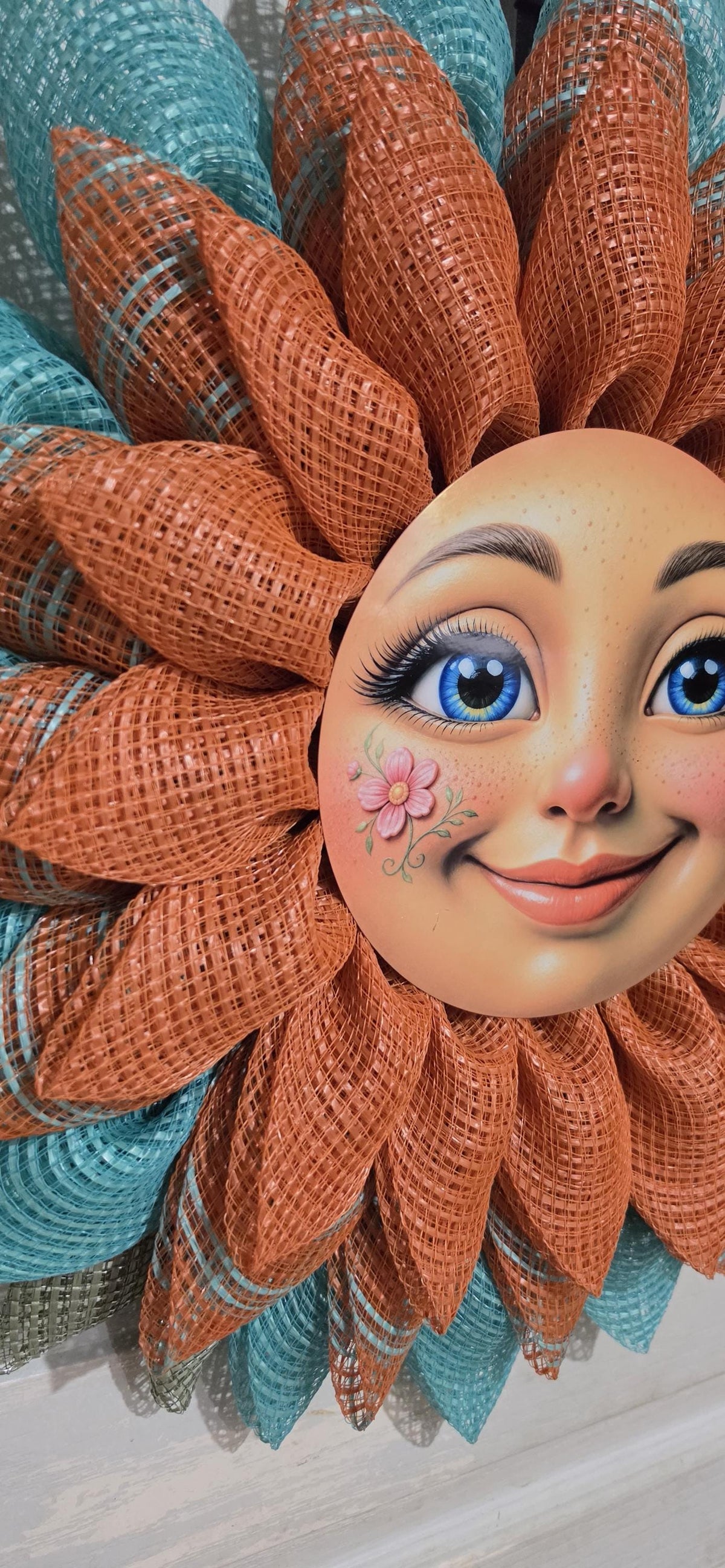 Sunflower Wreath for Front Door| Happy Sunflower Face| Farmhouse door Decor| Handmade Deco Mesh Wreath