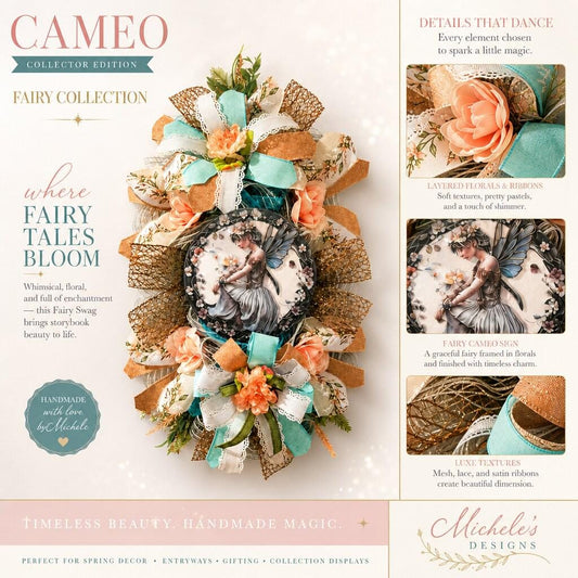 Handcrafted Fairy Swag Wreath, Pastel Garden Decor, Floral Ribbon Artistry