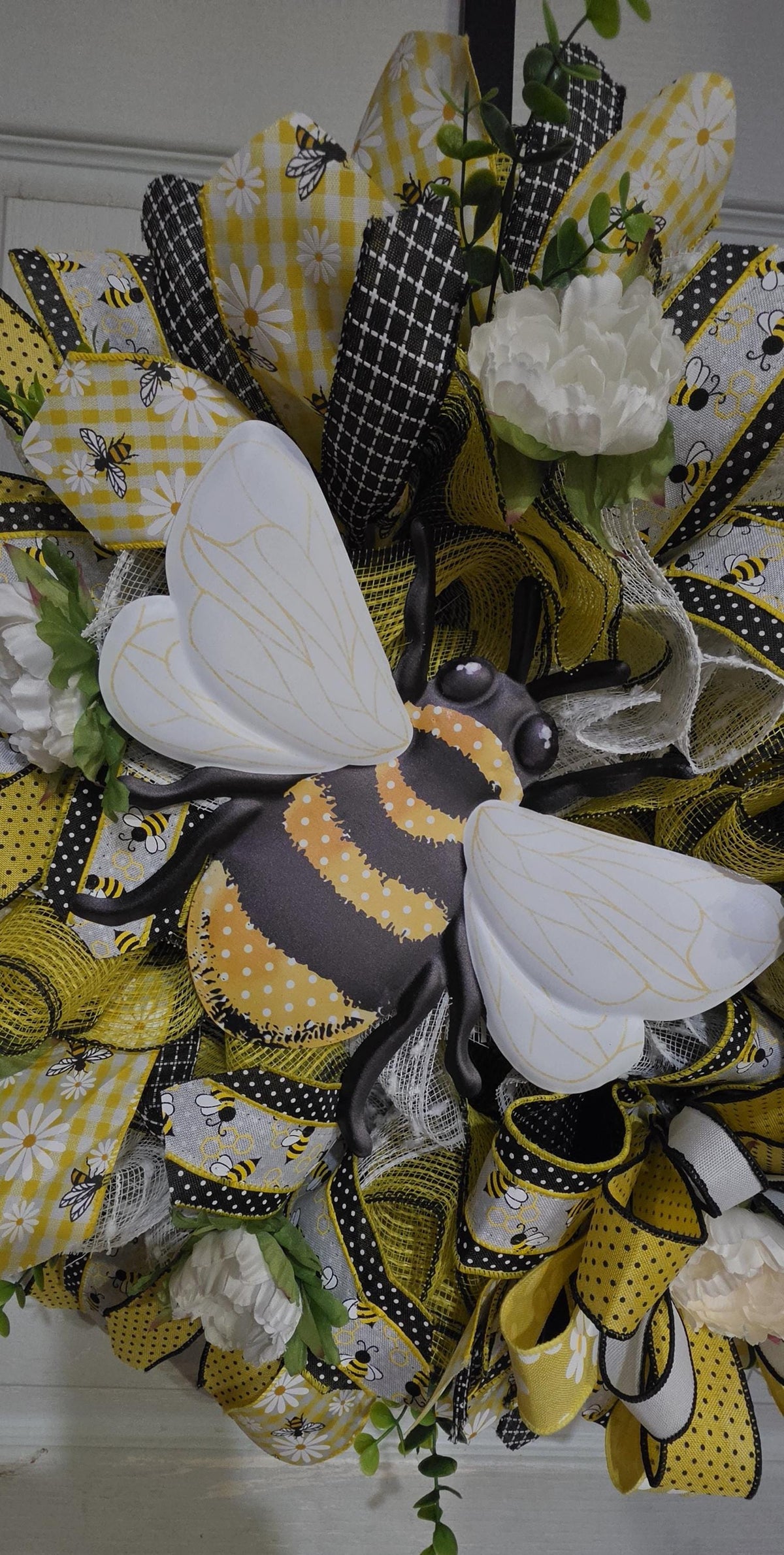 Summer Fall Bee Wreath • Handmade Honey Bee Door Decor • Farmhouse Porch Accent