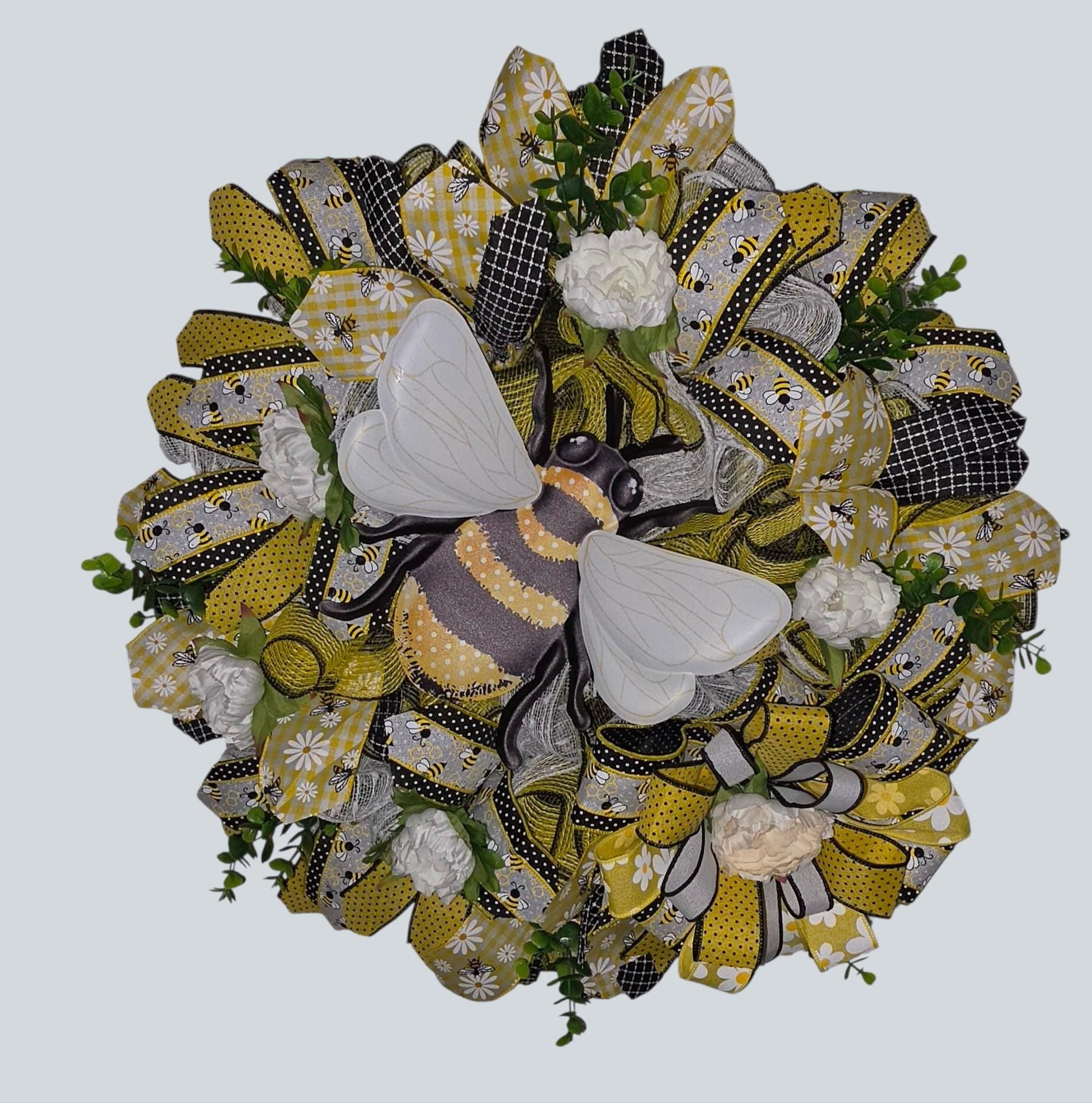 Summer Fall Bee Wreath • Handmade Honey Bee Door Decor • Farmhouse Porch Accent