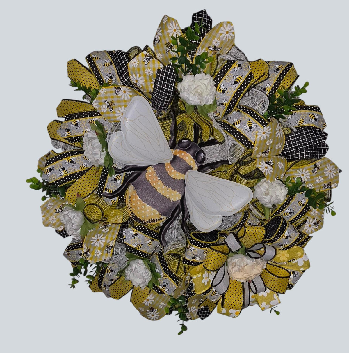 Summer Fall Bee Wreath • Handmade Honey Bee Door Decor • Farmhouse Porch Accent