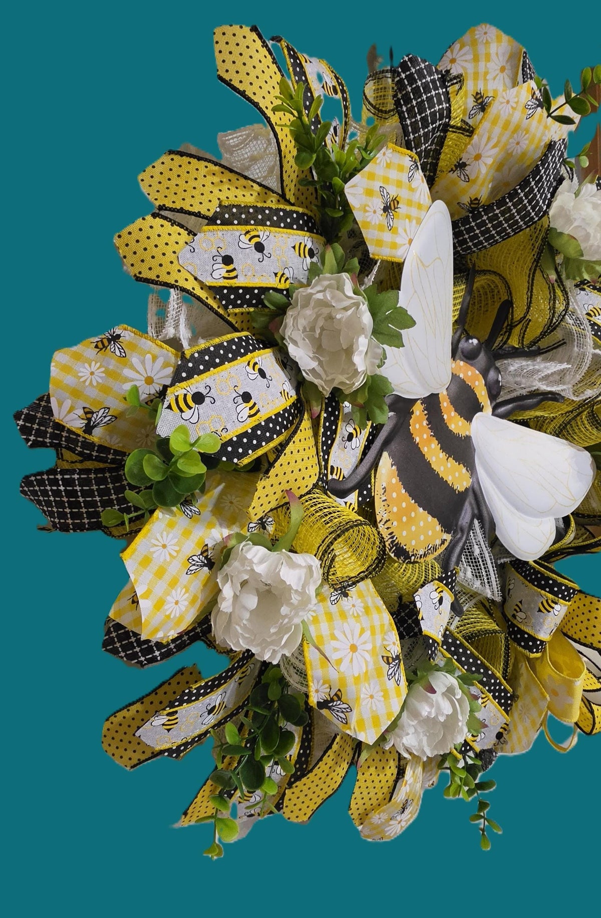 Summer Fall Bee Wreath • Handmade Honey Bee Door Decor • Farmhouse Porch Accent