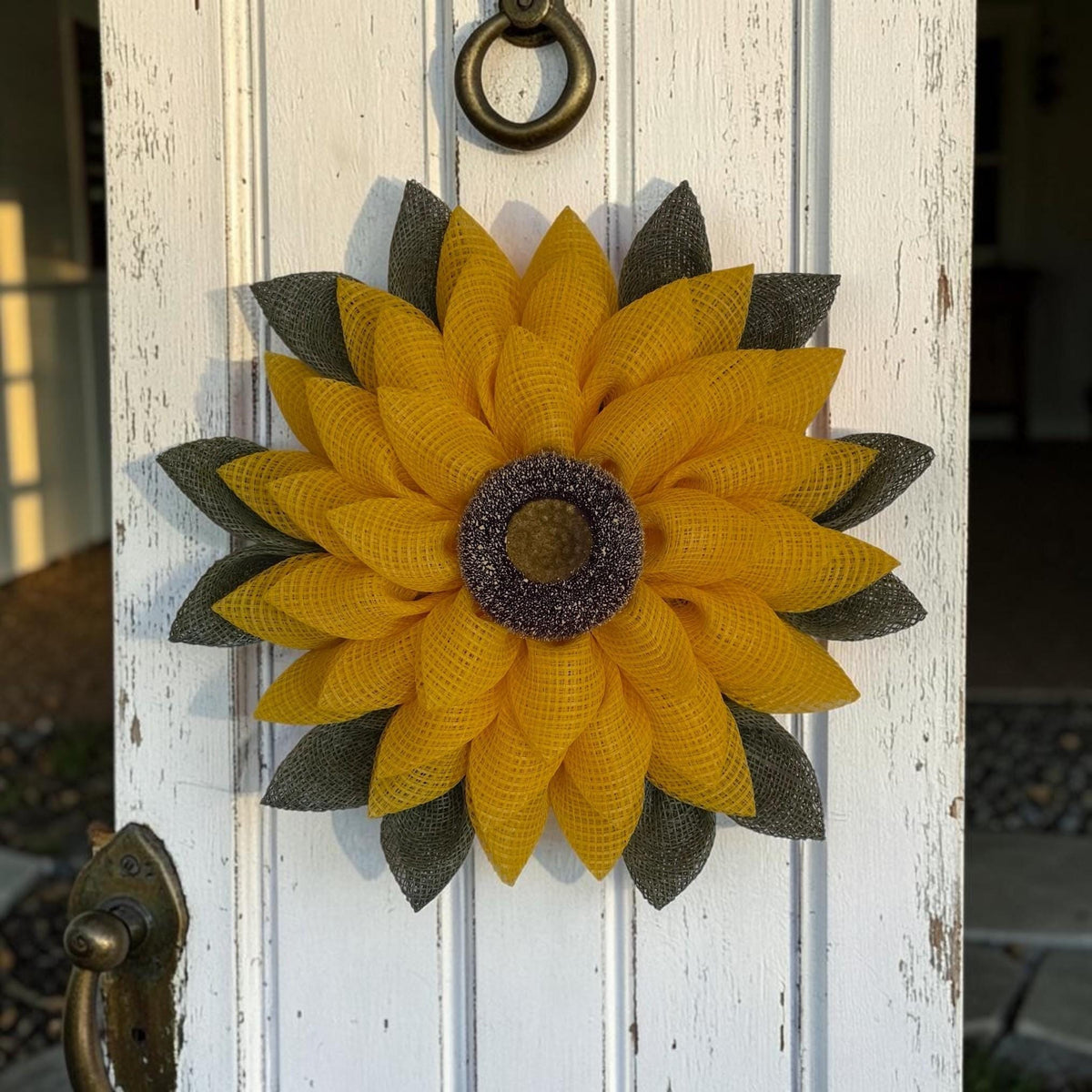 Sunflower Wreath | Rustic Farmhouse Door Decor, Decomesh Petal Wreath