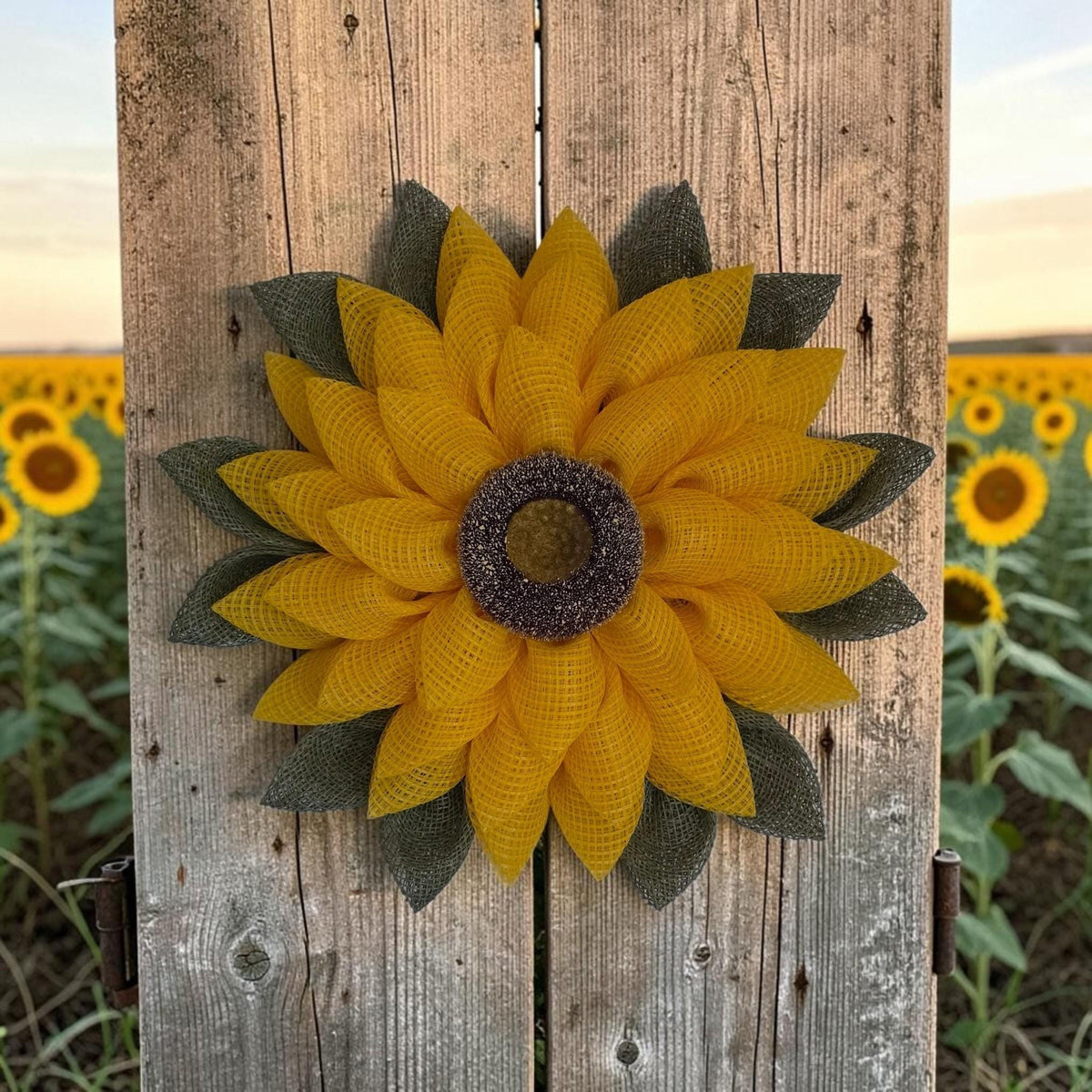 Sunflower Wreath | Rustic Farmhouse Door Decor, Decomesh Petal Wreath