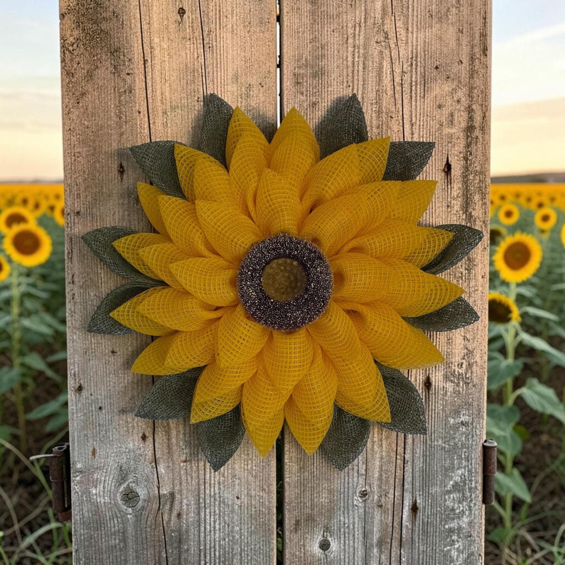 Sunflower Wreath | Rustic Farmhouse Door Decor, Decomesh Petal Wreath