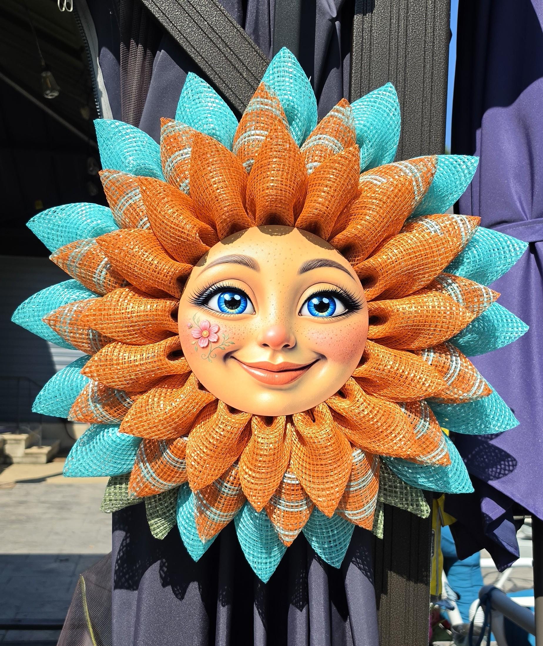 Sunflower Wreath for Front Door| Happy Sunflower Face| Farmhouse door Decor| Handmade Deco Mesh Wreath