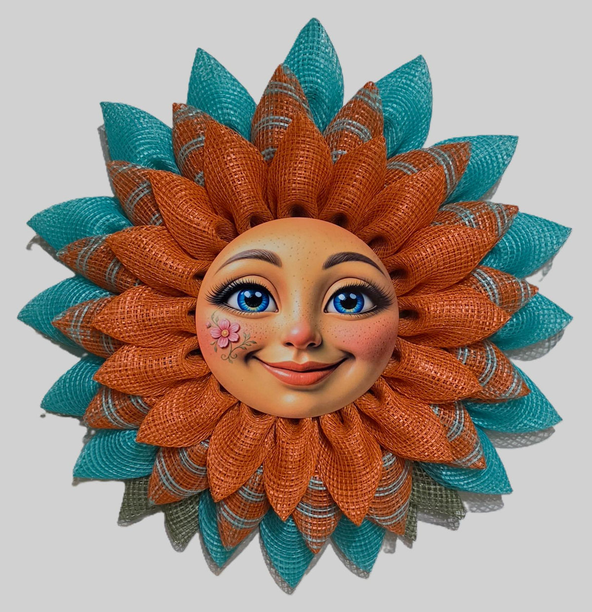 Sunflower Wreath for Front Door| Happy Sunflower Face| Farmhouse door Decor| Handmade Deco Mesh Wreath