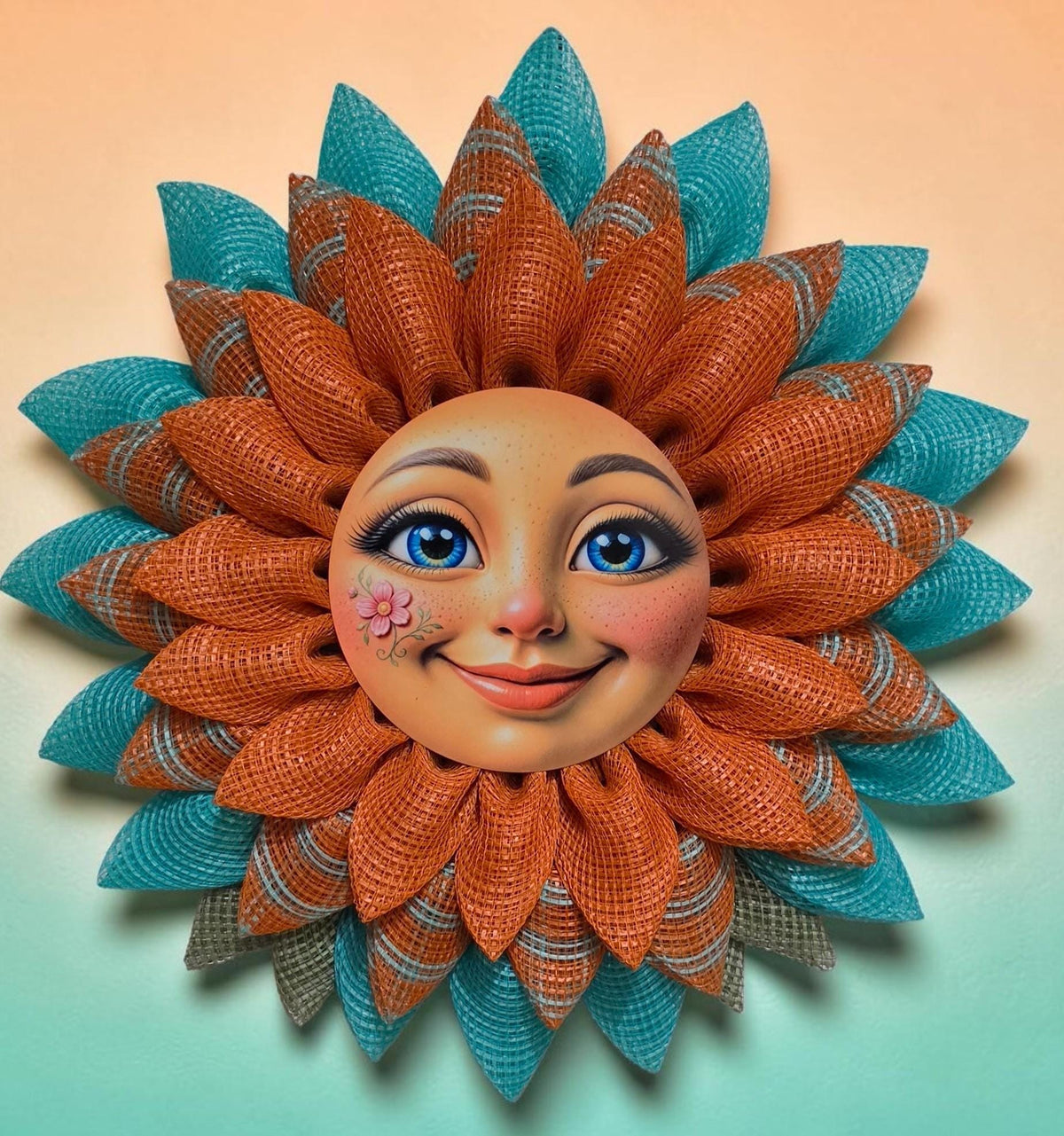 Sunflower Wreath for Front Door| Happy Sunflower Face| Farmhouse door Decor| Handmade Deco Mesh Wreath