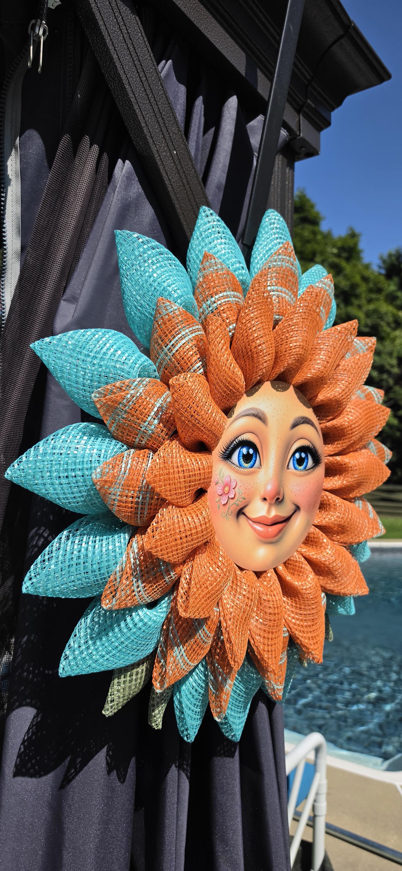 Sunflower Wreath for Front Door| Happy Sunflower Face| Farmhouse door Decor| Handmade Deco Mesh Wreath