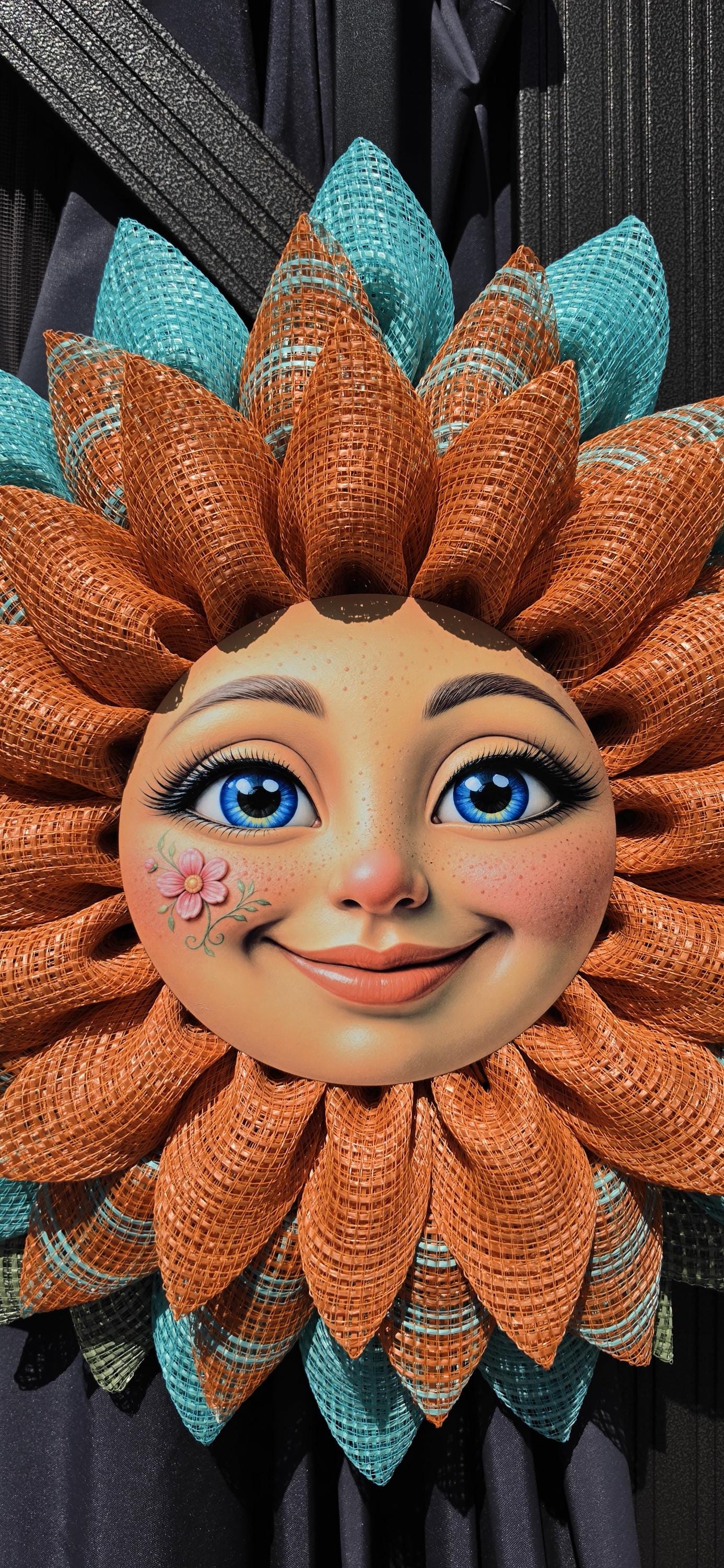 Sunflower Wreath for Front Door| Happy Sunflower Face| Farmhouse door Decor| Handmade Deco Mesh Wreath