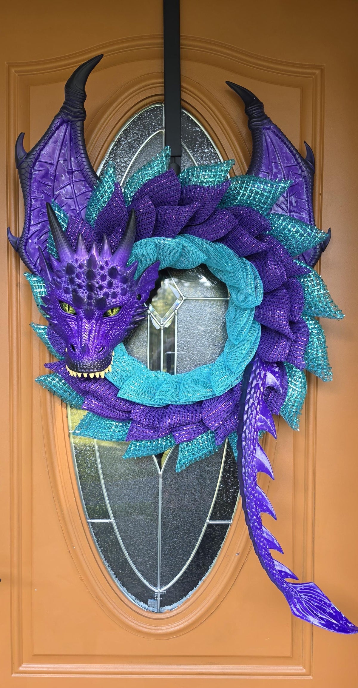 Handmade Purple Sea Dragon Wreath, Teal Aqua Coastal Fantasy Door Decor