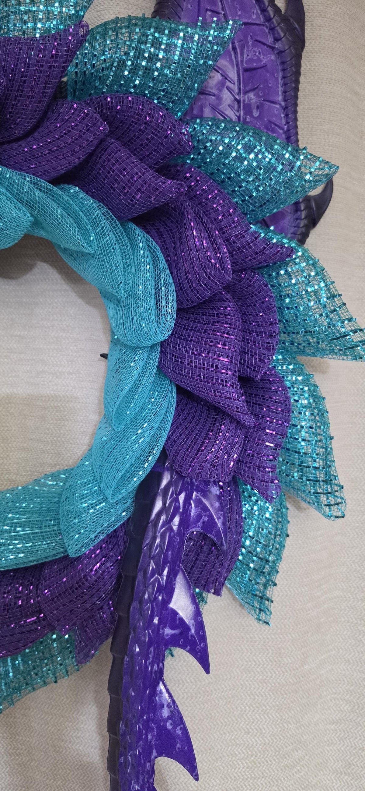 Handmade Purple Sea Dragon Wreath, Teal Aqua Coastal Fantasy Door Decor