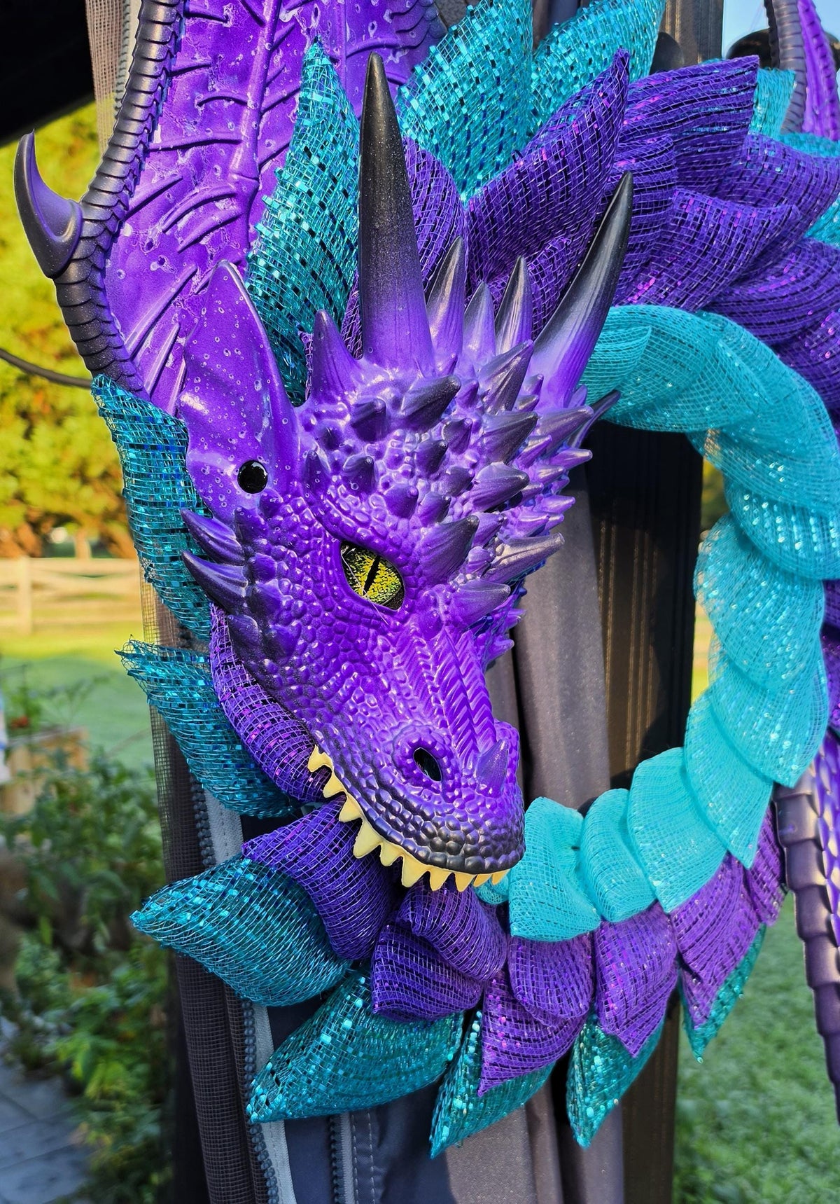 Handmade Purple Sea Dragon Wreath, Teal Aqua Coastal Fantasy Door Decor