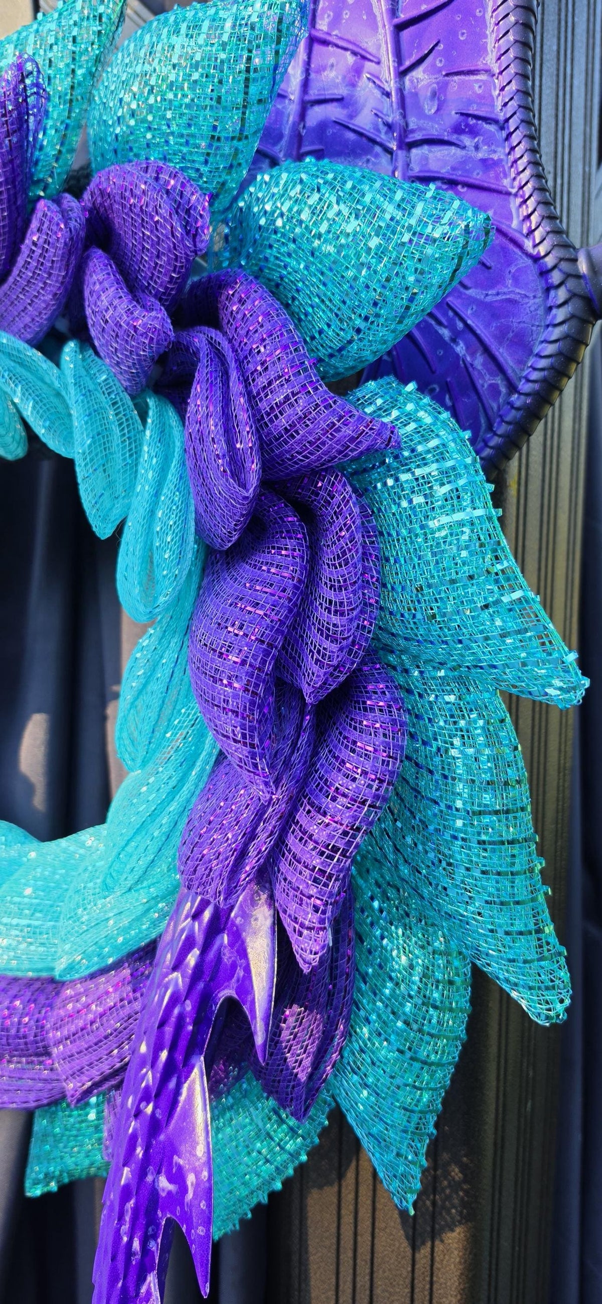 Handmade Purple Sea Dragon Wreath, Teal Aqua Coastal Fantasy Door Decor