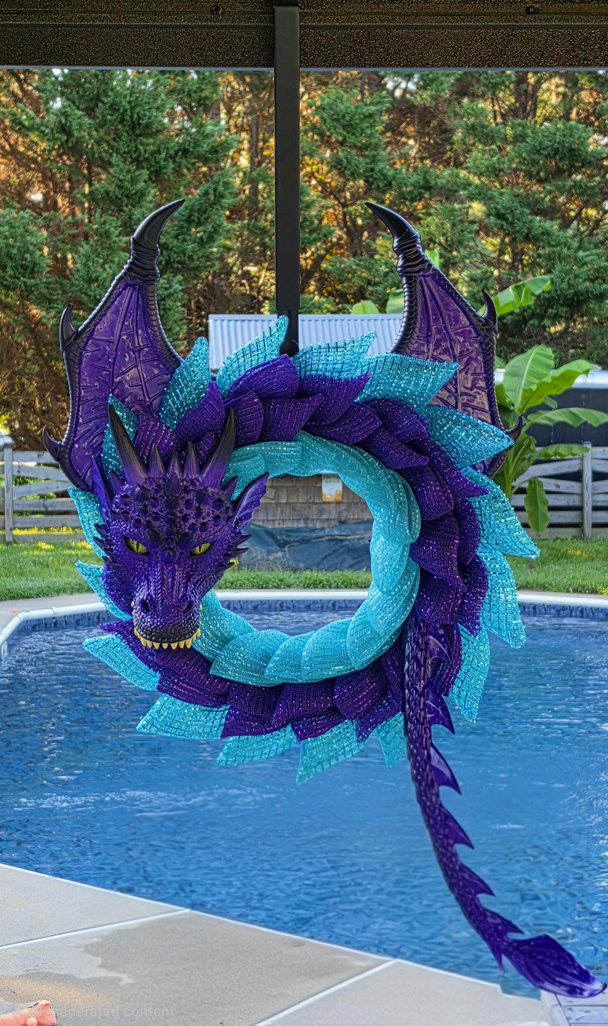 Handmade Purple Sea Dragon Wreath, Teal Aqua Coastal Fantasy Door Decor