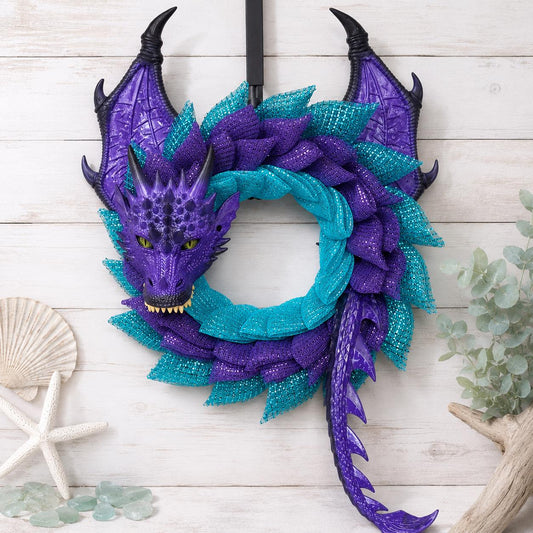 Handmade Purple Sea Dragon Wreath, Teal Aqua Coastal Fantasy Door Decor