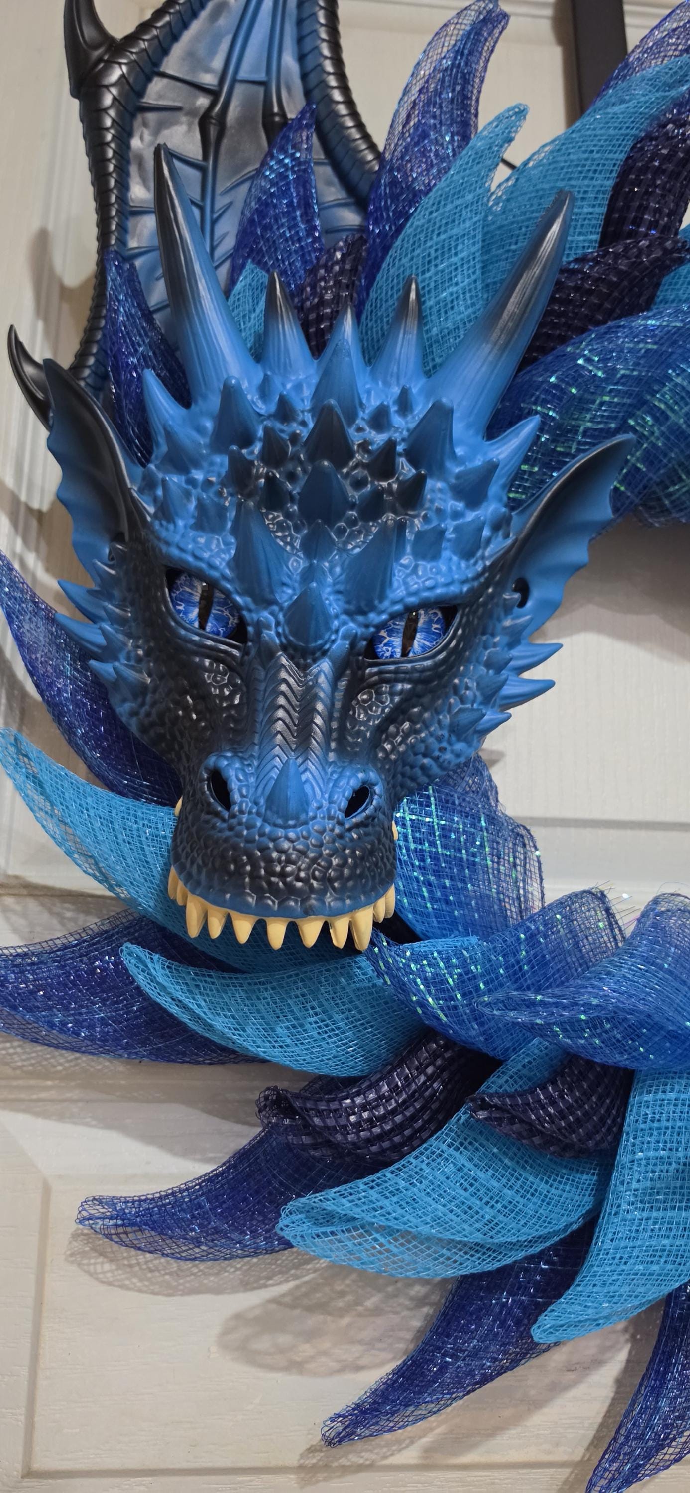 Handmade Blue Sea Dragon Wreath, Coastal Fantasy Decor, Mythical Creature Wall Art