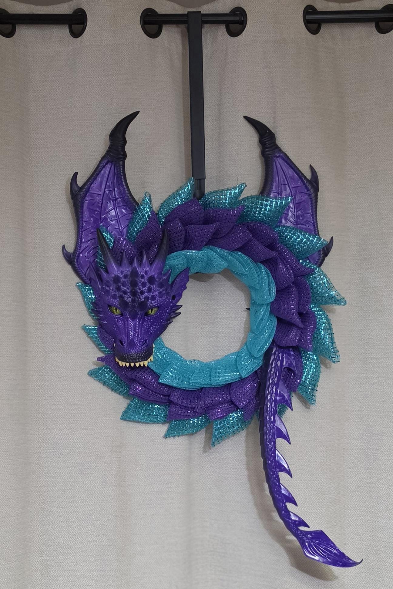 Handmade Purple Sea Dragon Wreath, Teal Aqua Coastal Fantasy Door Decor