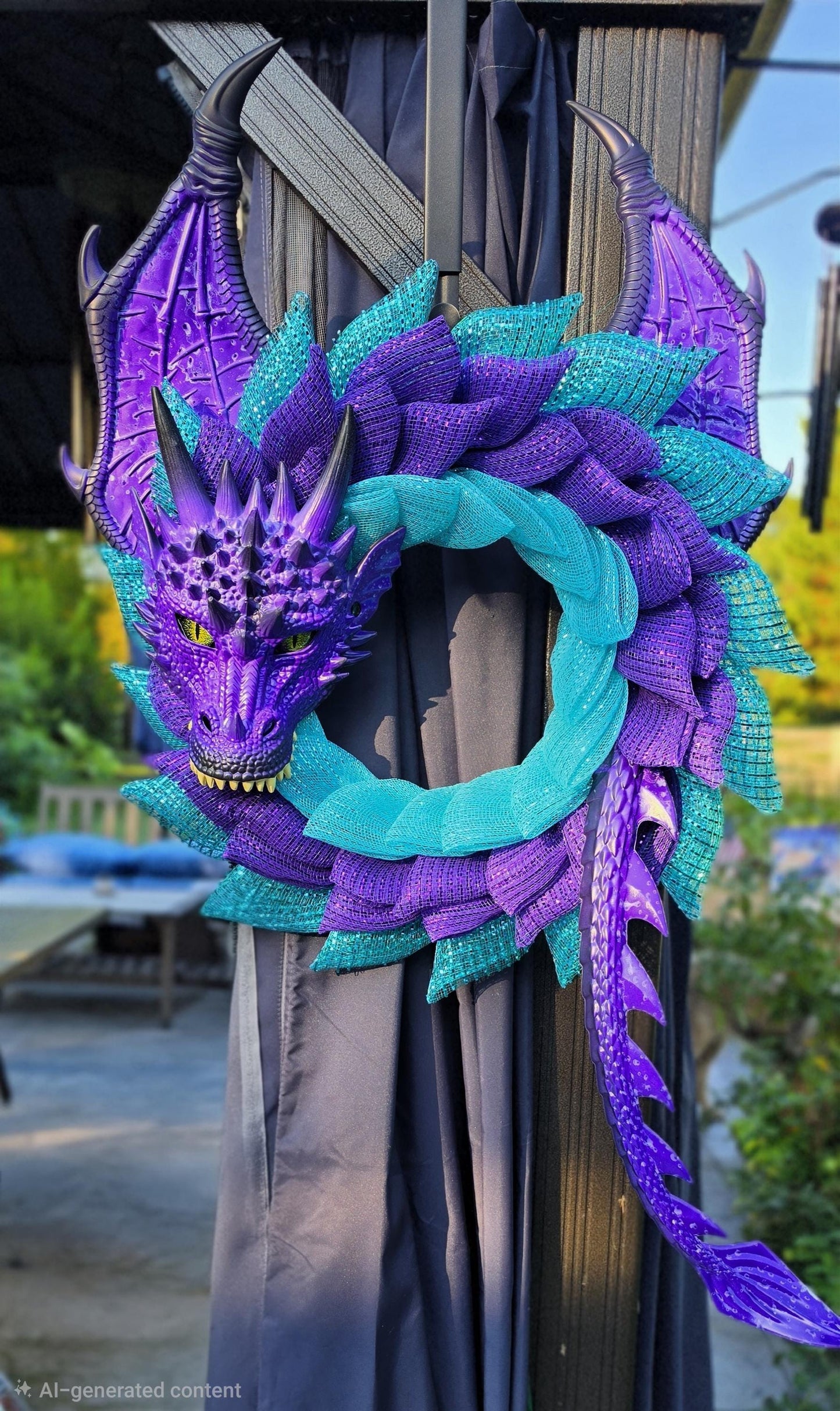 Handmade Purple Sea Dragon Wreath, Teal Aqua Coastal Fantasy Door Decor