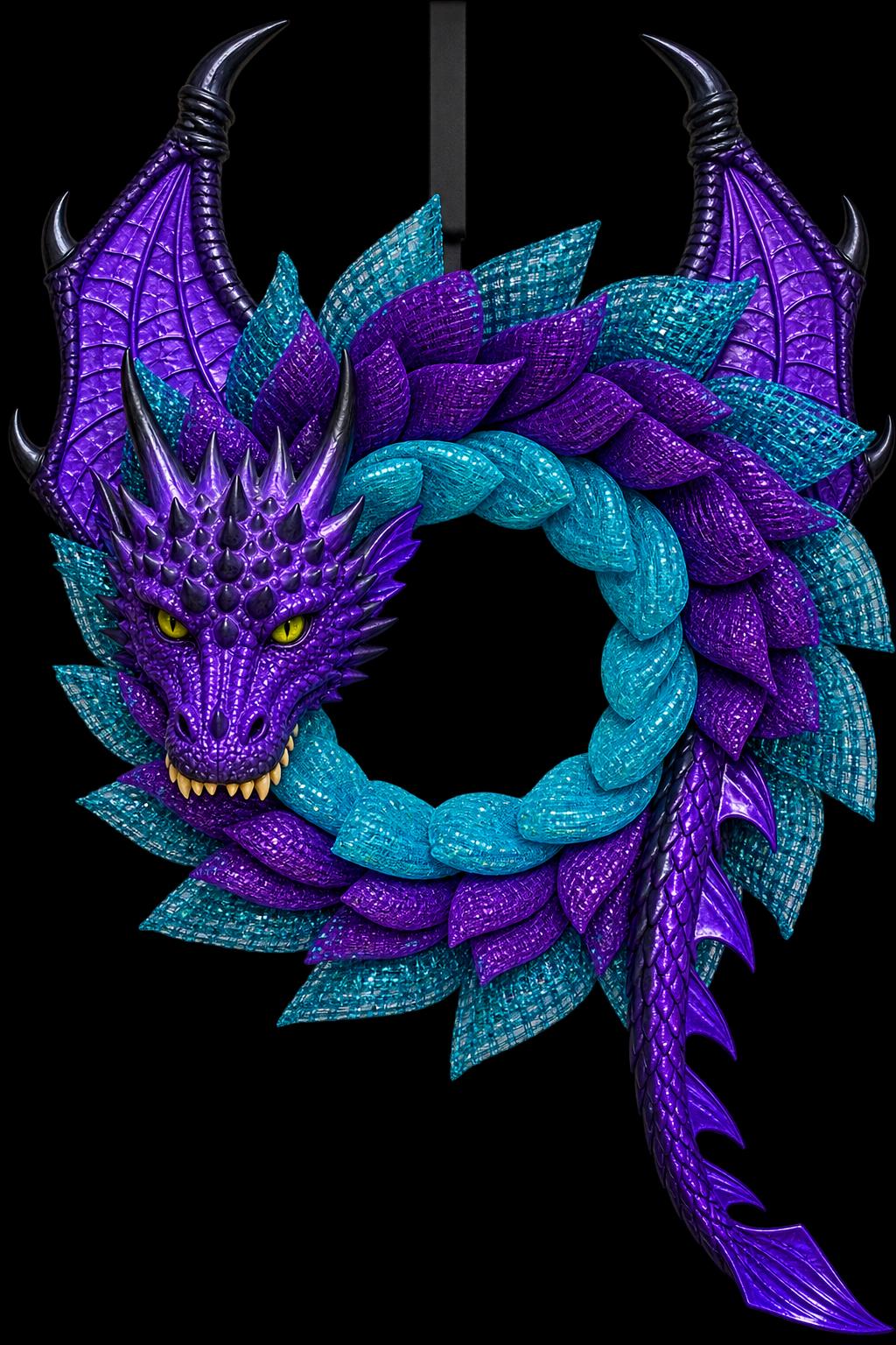 Handmade Purple Sea Dragon Wreath, Teal Aqua Coastal Fantasy Door Decor