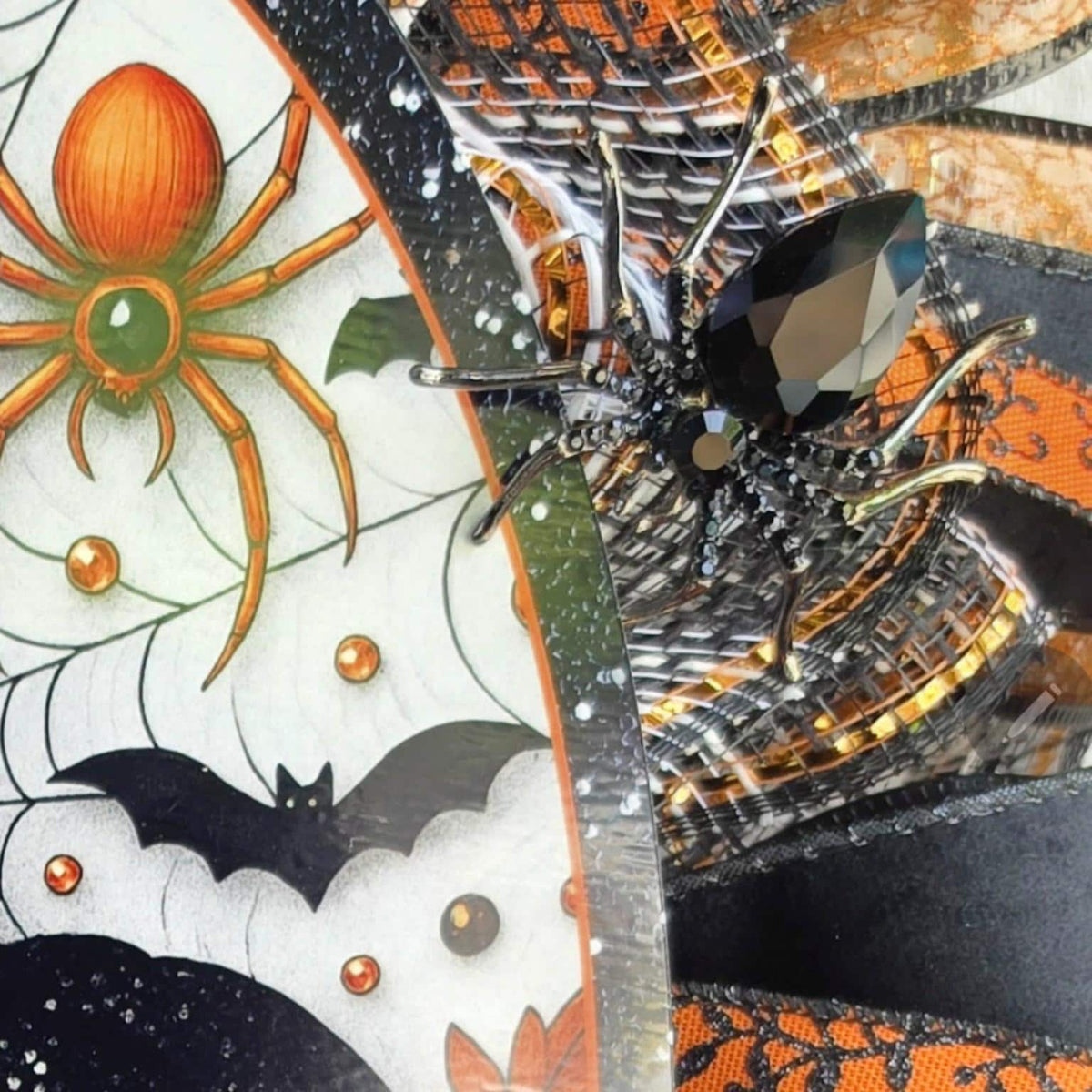 Halloween Glam Pumpkin Door Swag, Orange and Black Spider Wreath, Handmade Halloween Front Door Decor, Oval Halloween Wreath