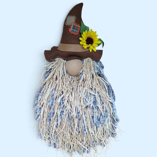 Handmade Fall Scarecrow Gnome Door Hanger, Rustic Brown Hat Sunflower, Country Farmhouse Decor