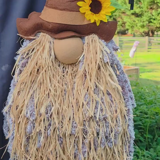 Handmade Fall Scarecrow Gnome Door Hanger, Rustic Brown Hat Sunflower, Country Farmhouse Decor