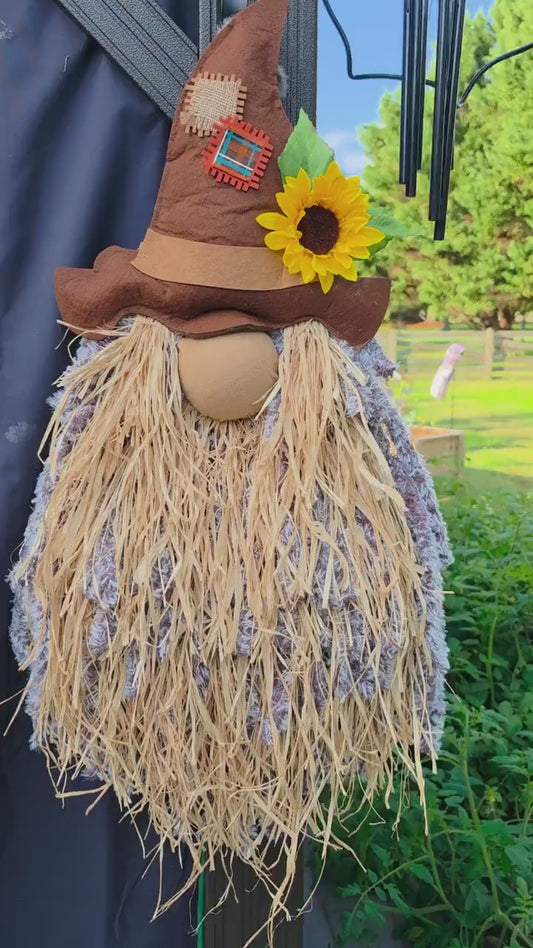 Handmade Fall Scarecrow Gnome Door Hanger, Rustic Brown Hat Sunflower, Country Farmhouse Decor